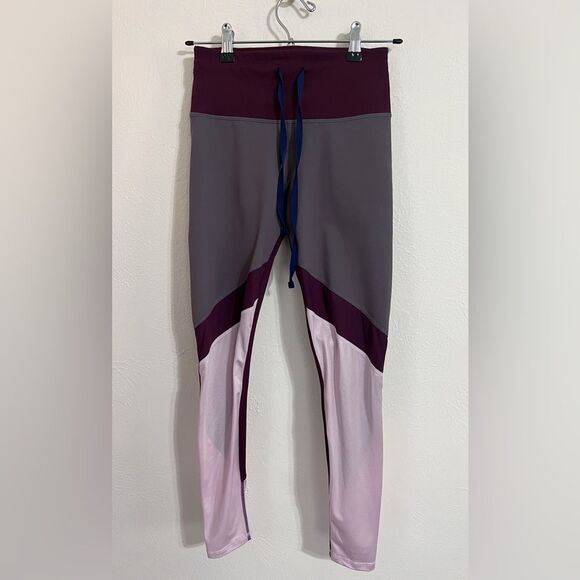 Fabletics mesh cutout drawstring workout leggings, gray pink and maroon size XS - Picture 1 of 4